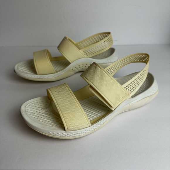 Crocs Lite ride Sandals Women's Size 9 Shoes White Yellow Waterproof Summer - Picture 5 of 9